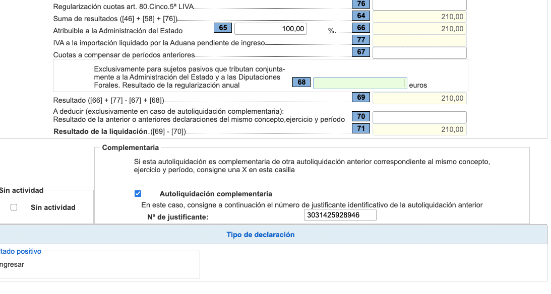 declracion complementaria