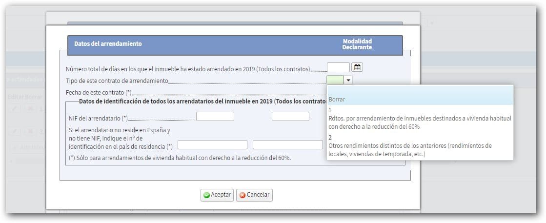 declarar alquiler en renta